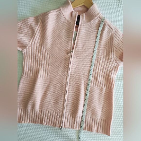HATHAWAY PLATINUM Cashmere Cozy Pink Ribbed Cardigan Sweater - Picture 6 of 7